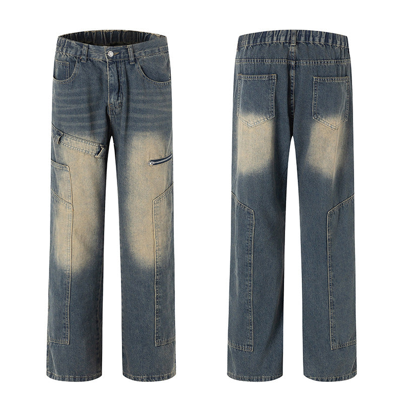 Men's American Retro Washed Logging Cargo Jeans