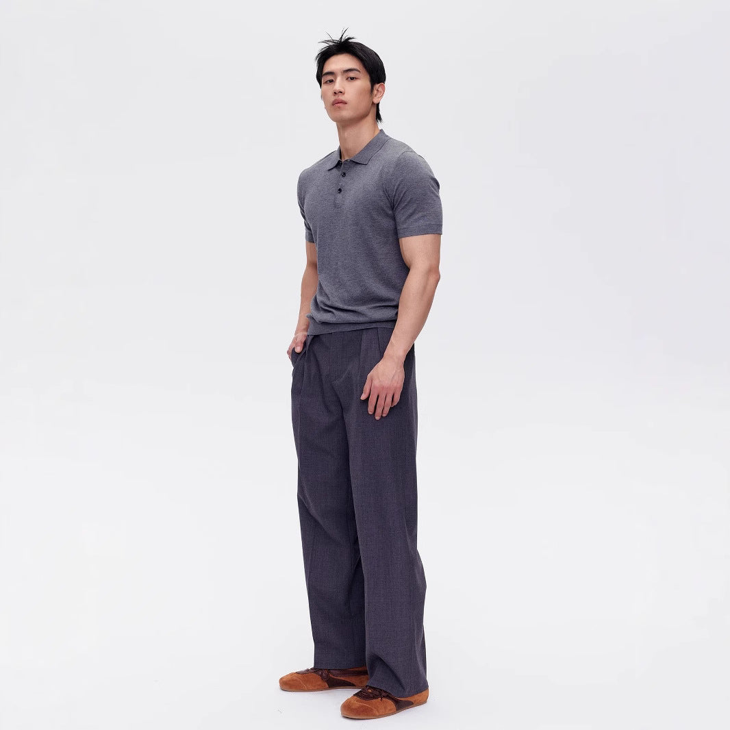 Men's Simple Summer American Casual Polo Collar Knitted Short-sleeved Bottoming Shirt